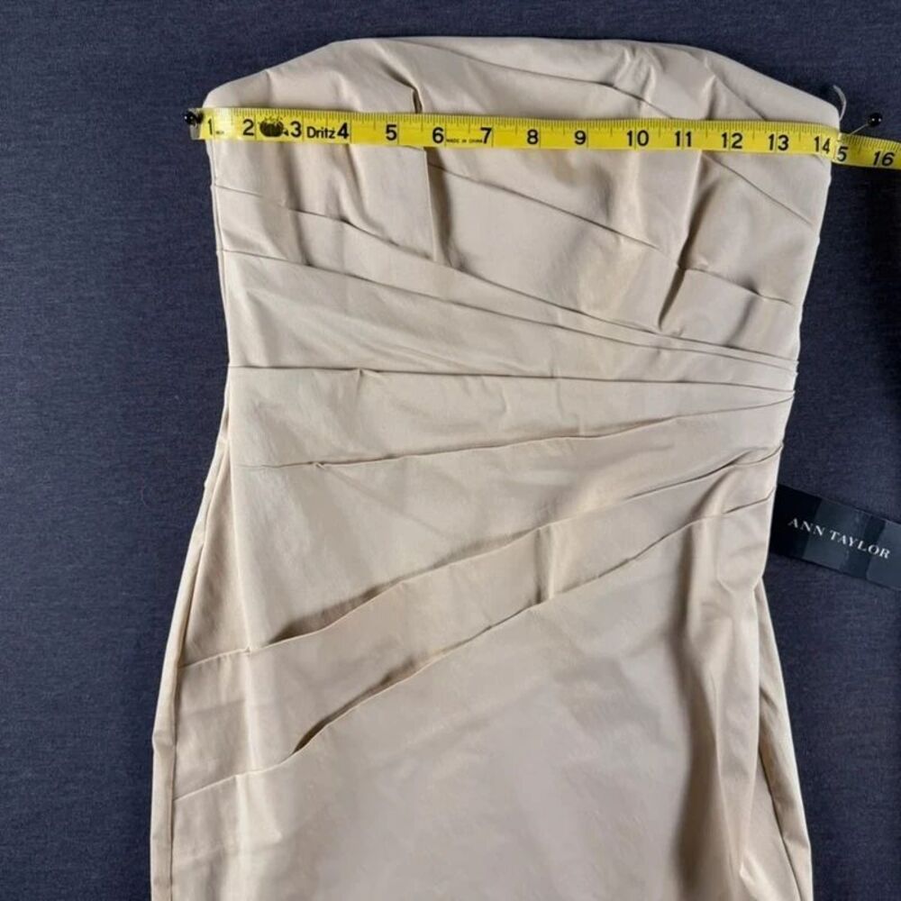 NWT Ann Taylor Petite Strapless Ruched Sheath Dress Beige 0P - Picture 9 of 16